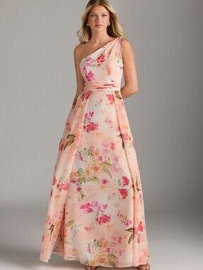 Azazie Dallas- Abstract Boutique Floral One-Shoulder Evening Gown NWT